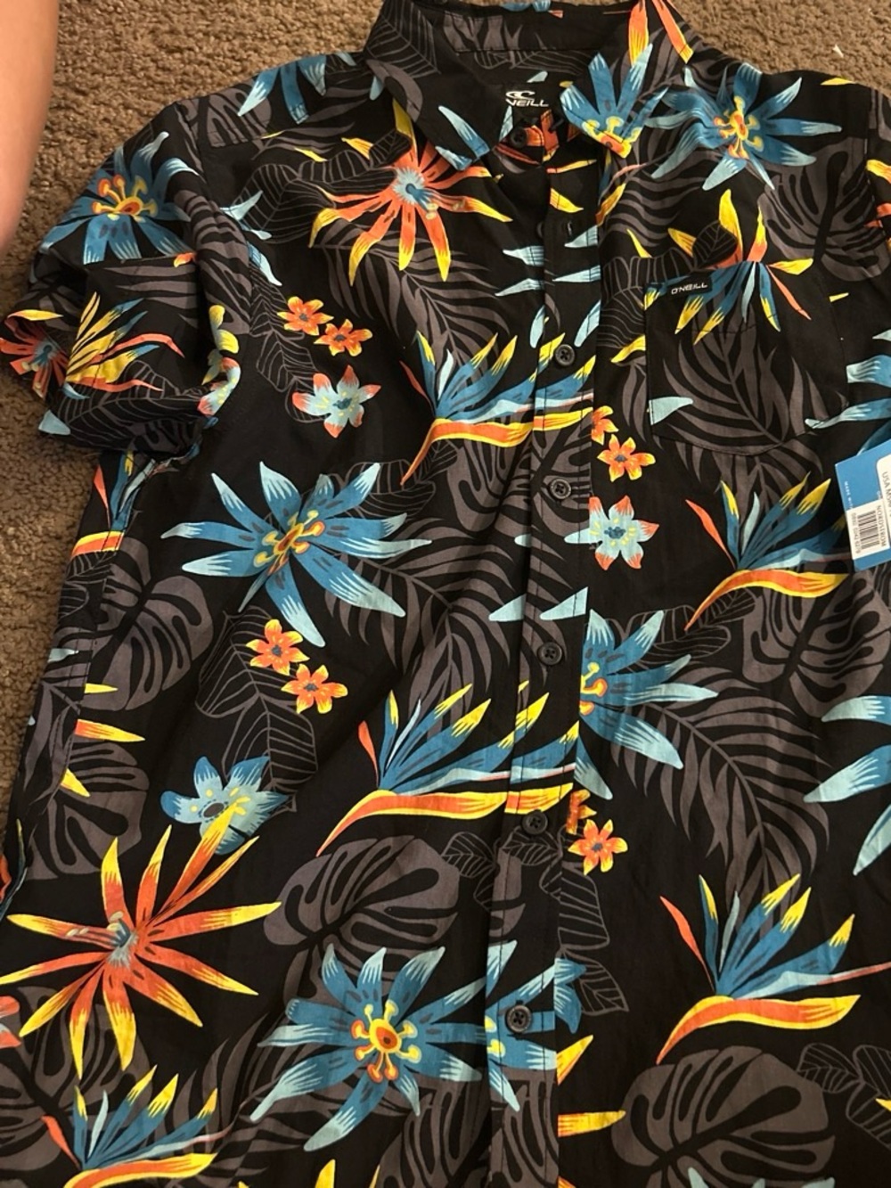 O'Neill Black Swim Cover-Up with Teal & Orange Floral Print